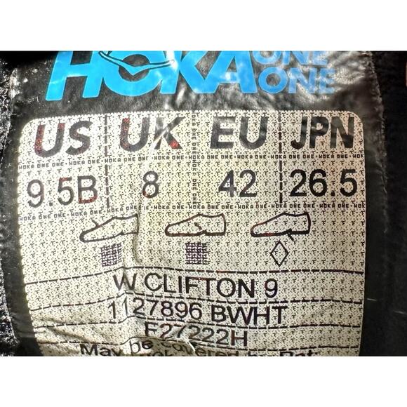 Women's Hoka One One Clifton 9 Black Running Shoes Sz 9.5B Athletic Great Shape! - Picture 13 of 13